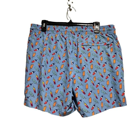 Caribbean Mens Swim Trunk Short Popsicle Blue Large Drawstring Waist Stretch - Picture 2 of 8